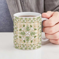 Squares Maile Leaf Ceramic Mug Beige Palaka Hawaiian Quilt Pattern - Polynesian Pride