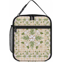 Squares Maile Leaf Lunch Bag Beige Palaka Hawaiian Quilt Pattern LT9 10.2 × 8.3 × 4.3 inch Beige - Polynesian Pride
