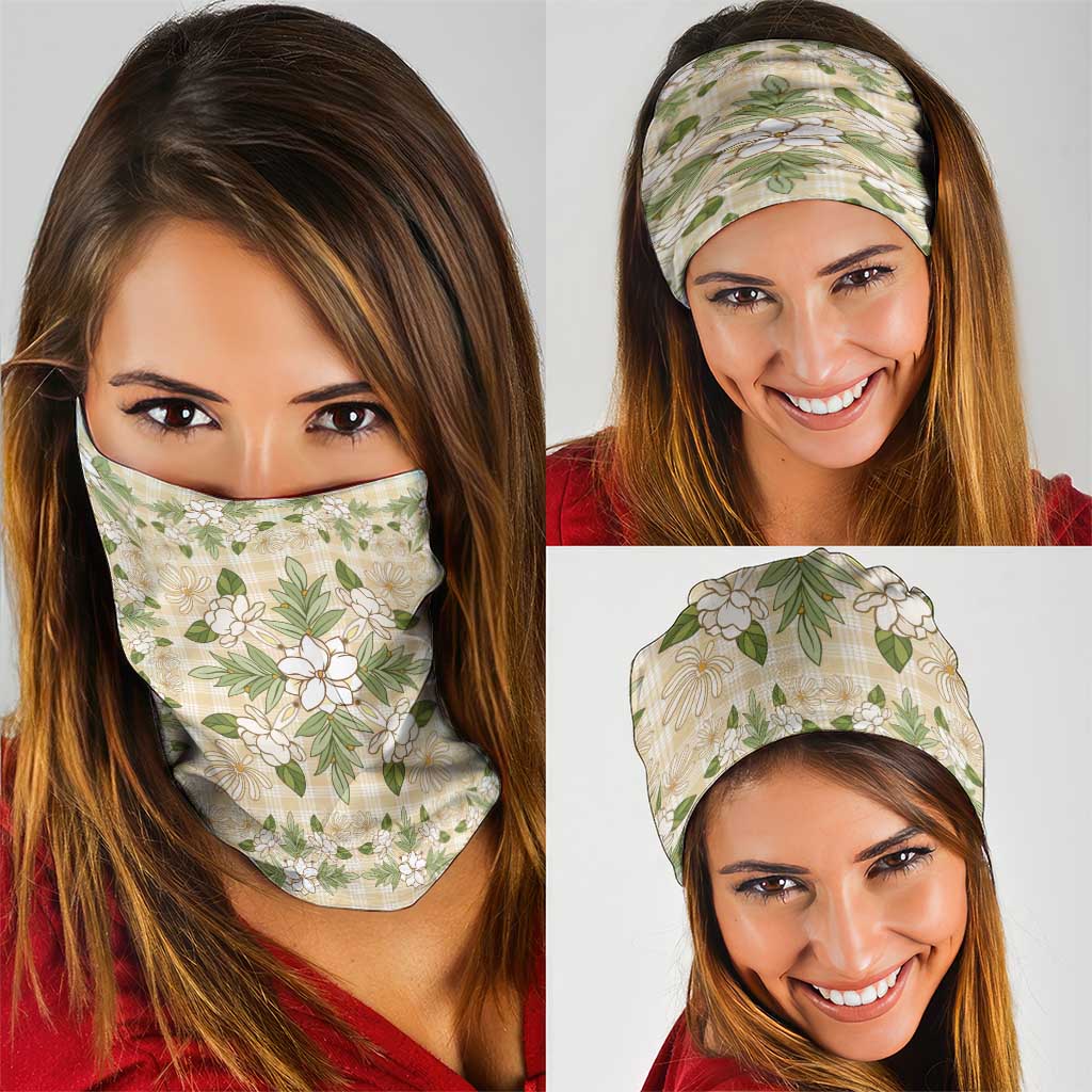 Squares Maile Leaf Neck Gaiter Beige Palaka Hawaiian Quilt Pattern - Polynesian Pride