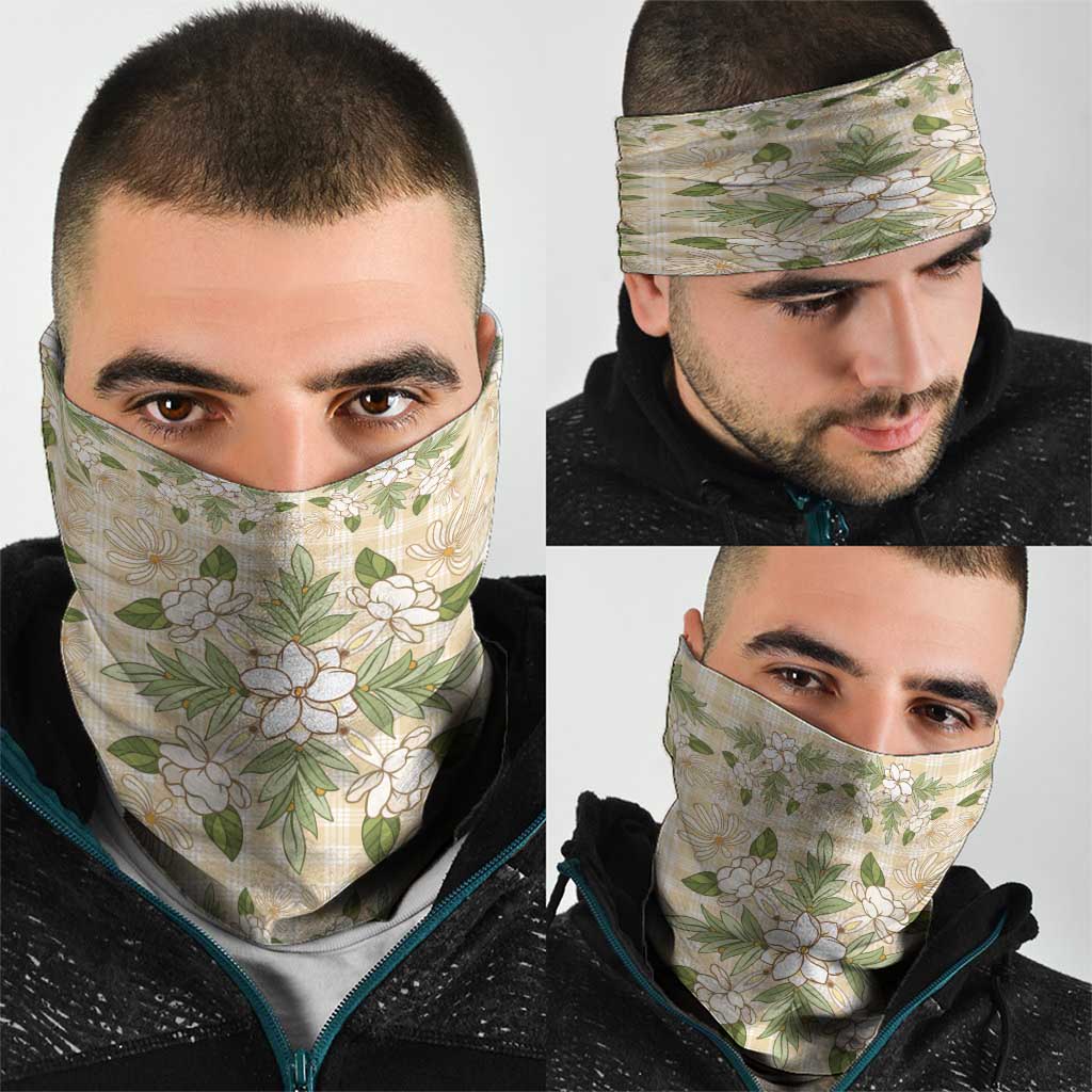 Squares Maile Leaf Neck Gaiter Beige Palaka Hawaiian Quilt Pattern - Polynesian Pride