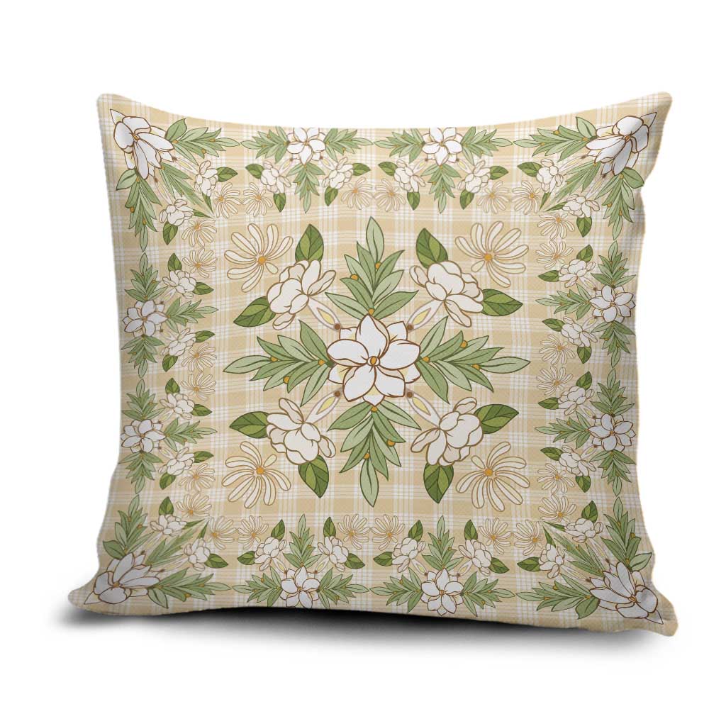 Squares Maile Leaf Pillow Cover Beige Palaka Hawaiian Quilt Pattern - Polynesian Pride