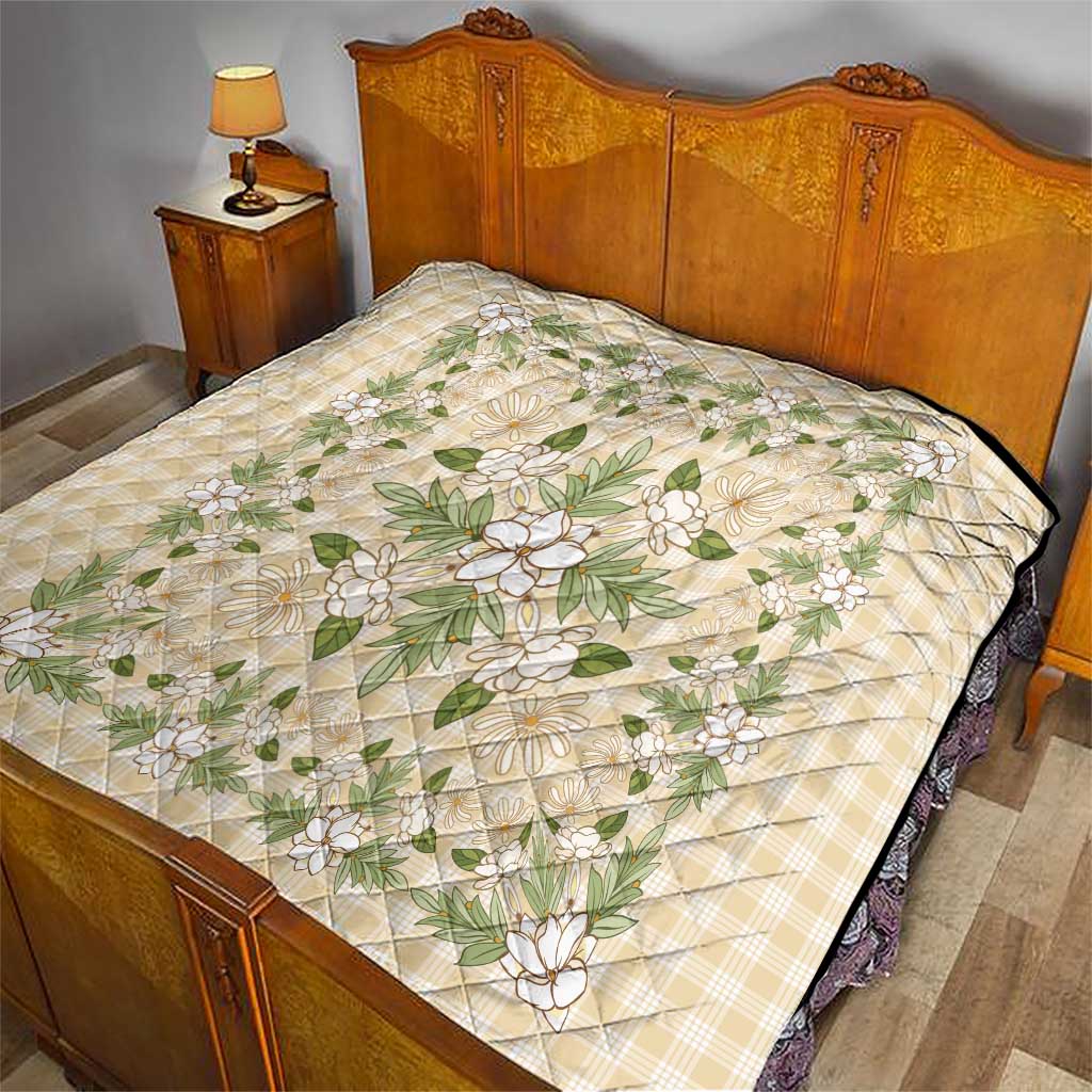 Squares Maile Leaf Quilt Beige Palaka Hawaiian Quilt Pattern - Polynesian Pride