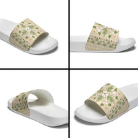 Squares Maile Leaf Slide Sandals Beige Palaka Hawaiian Quilt Pattern - Polynesian Pride