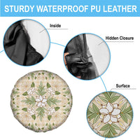 Squares Maile Leaf Spare Tire Cover Beige Palaka Hawaiian Quilt Pattern - Polynesian Pride