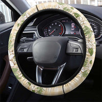 Squares Maile Leaf Steering Wheel Cover Beige Palaka Hawaiian Quilt Pattern - Polynesian Pride