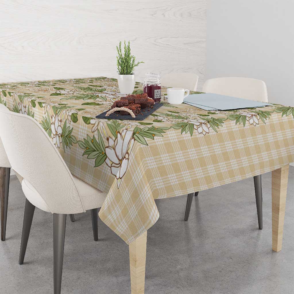 Squares Maile Leaf Tablecloth Beige Palaka Hawaiian Quilt Pattern - Polynesian Pride