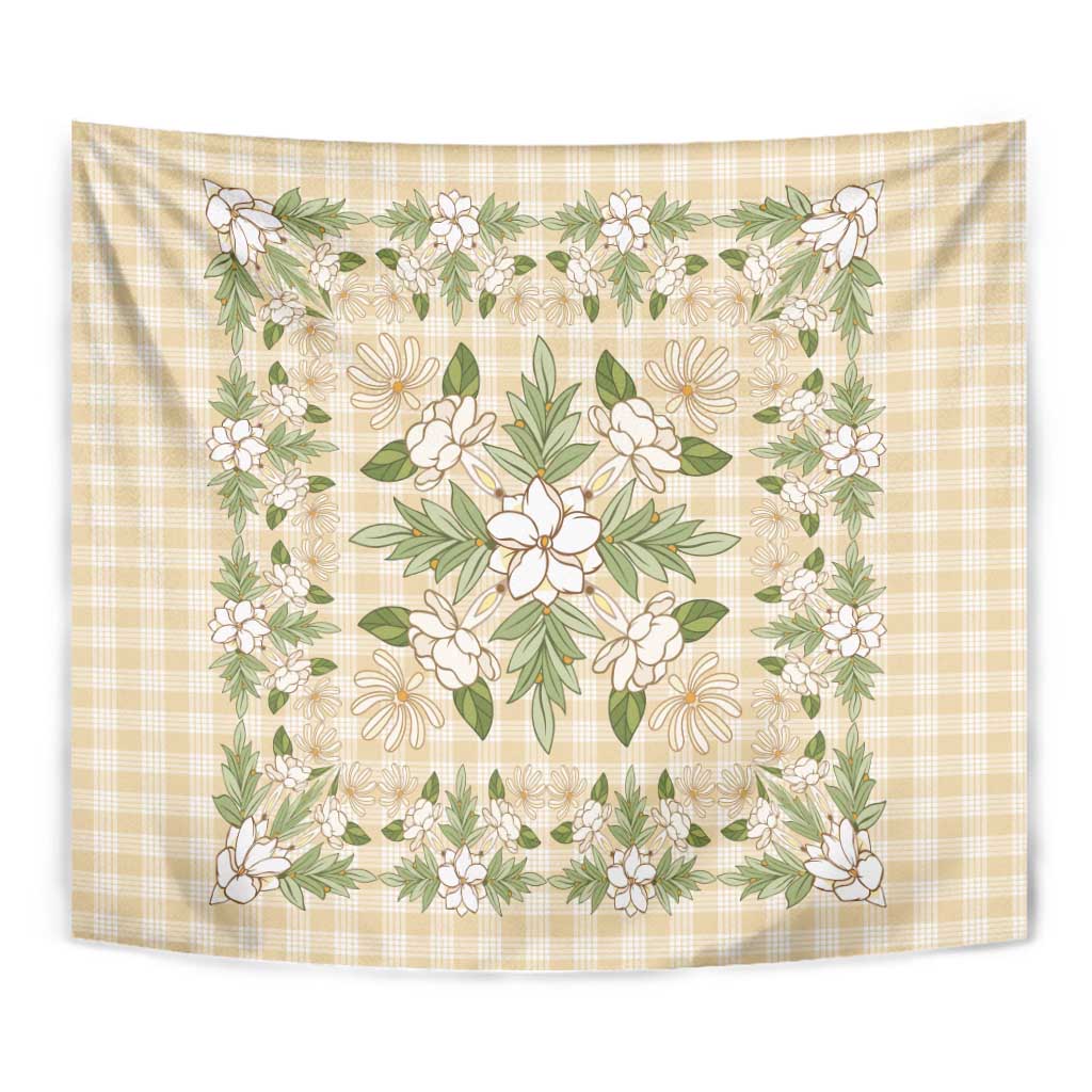 Squares Maile Leaf Tapestry Beige Palaka Hawaiian Quilt Pattern - Polynesian Pride