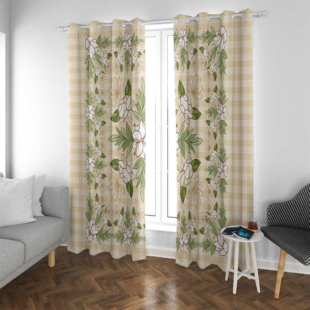 Squares Maile Leaf Window Curtain Beige Palaka Hawaiian Quilt Pattern - Polynesian Pride