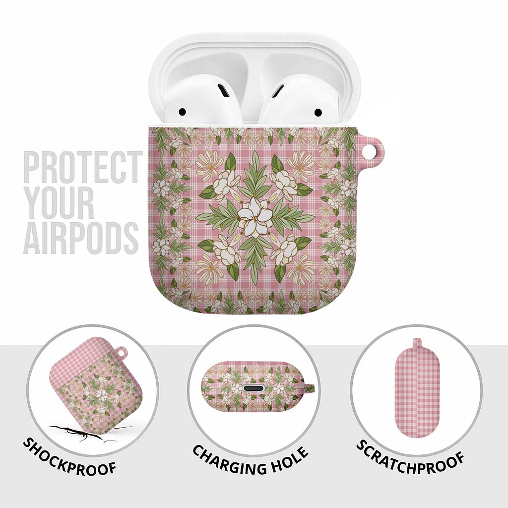 Squares Maile Leaf AirPods Case Pink Palaka Hawaiian Quilt Pattern - Polynesian Pride