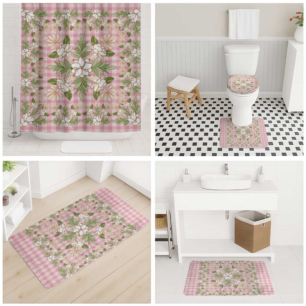 Squares Maile Leaf Bathroom Set Pink Palaka Hawaiian Quilt Pattern - Polynesian Pride