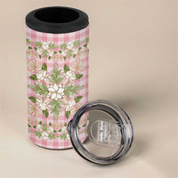 Squares Maile Leaf 4 in 1 Can Cooler Tumbler Pink Palaka Hawaiian Quilt Pattern - Polynesian Pride