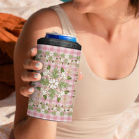 Squares Maile Leaf 4 in 1 Can Cooler Tumbler Pink Palaka Hawaiian Quilt Pattern - Polynesian Pride