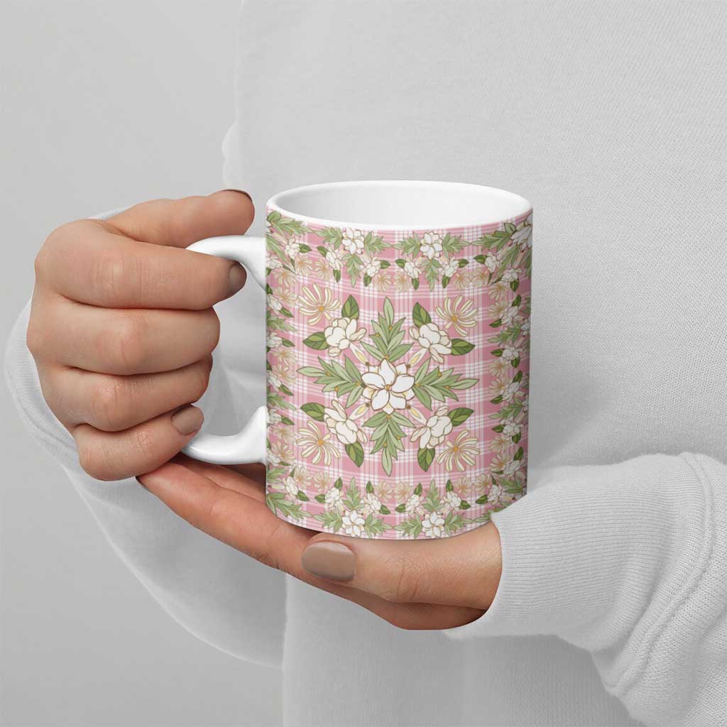 Squares Maile Leaf Ceramic Mug Pink Palaka Hawaiian Quilt Pattern - Polynesian Pride