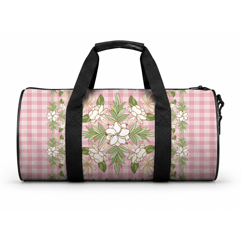 Squares Maile Leaf Duffle Bag Pink Palaka Hawaiian Quilt Pattern LT9 One size Pink - Polynesian Pride