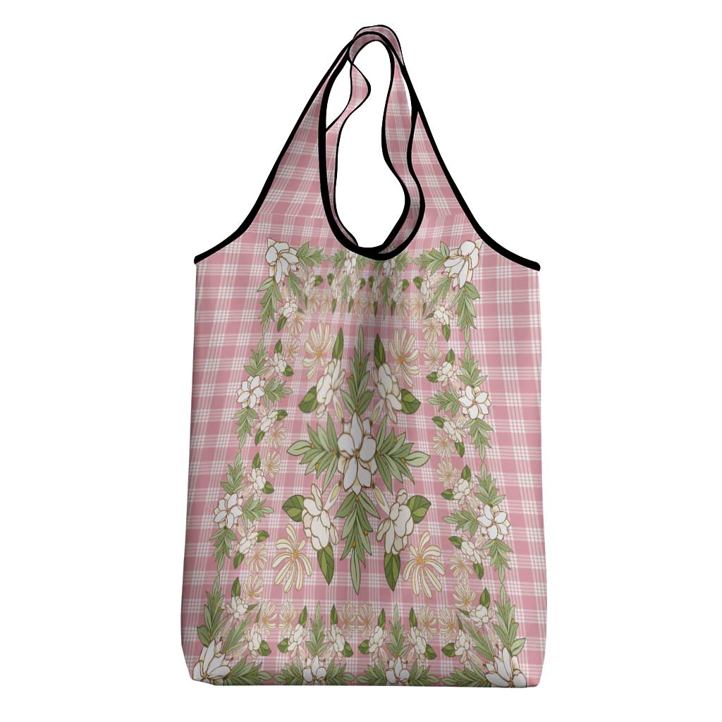 Squares Maile Leaf Grocery Bag Pink Palaka Hawaiian Quilt Pattern - Polynesian Pride