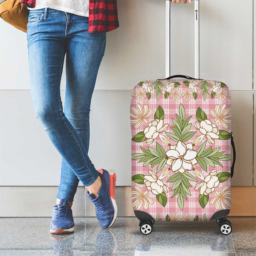 Squares Maile Leaf Luggage Cover Pink Palaka Hawaiian Quilt Pattern - Polynesian Pride