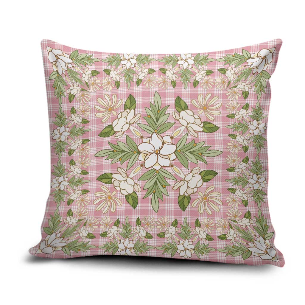 Squares Maile Leaf Pillow Cover Pink Palaka Hawaiian Quilt Pattern - Polynesian Pride