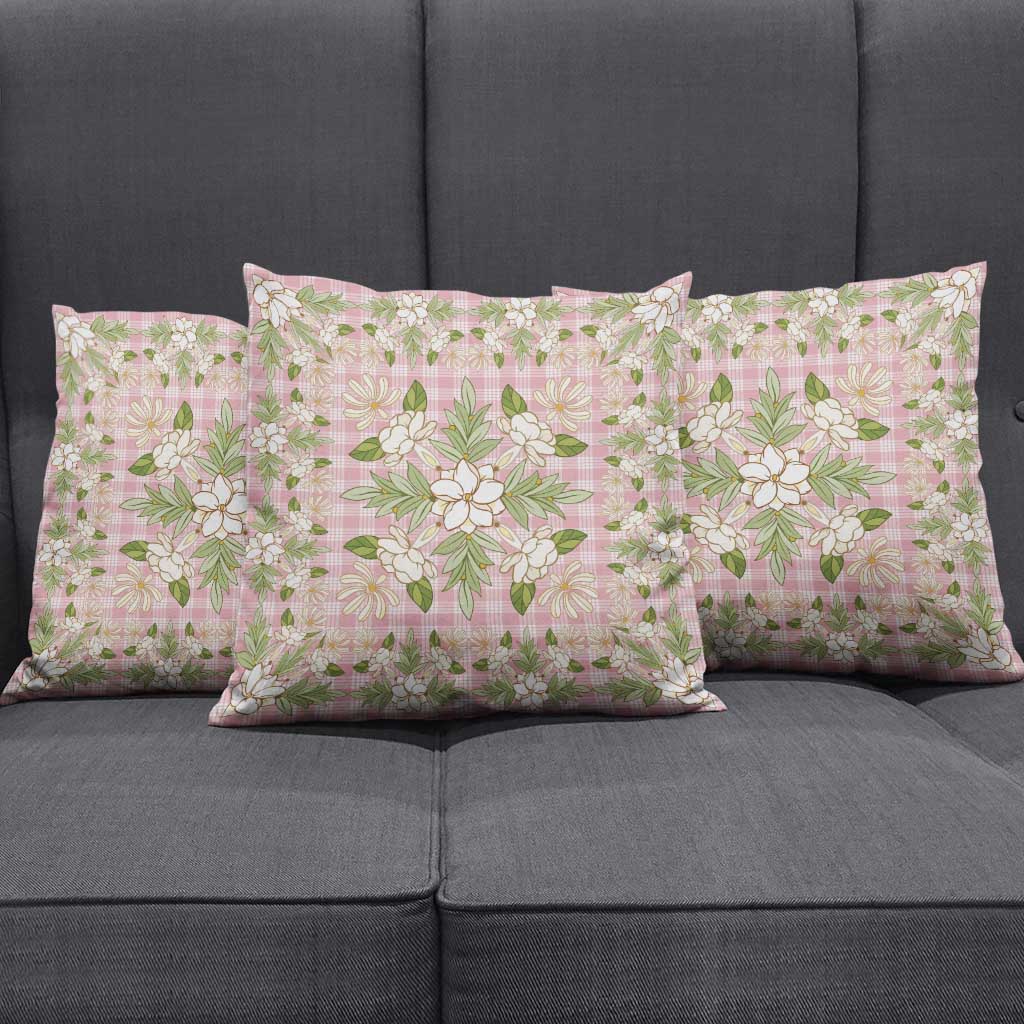 Squares Maile Leaf Pillow Cover Pink Palaka Hawaiian Quilt Pattern - Polynesian Pride