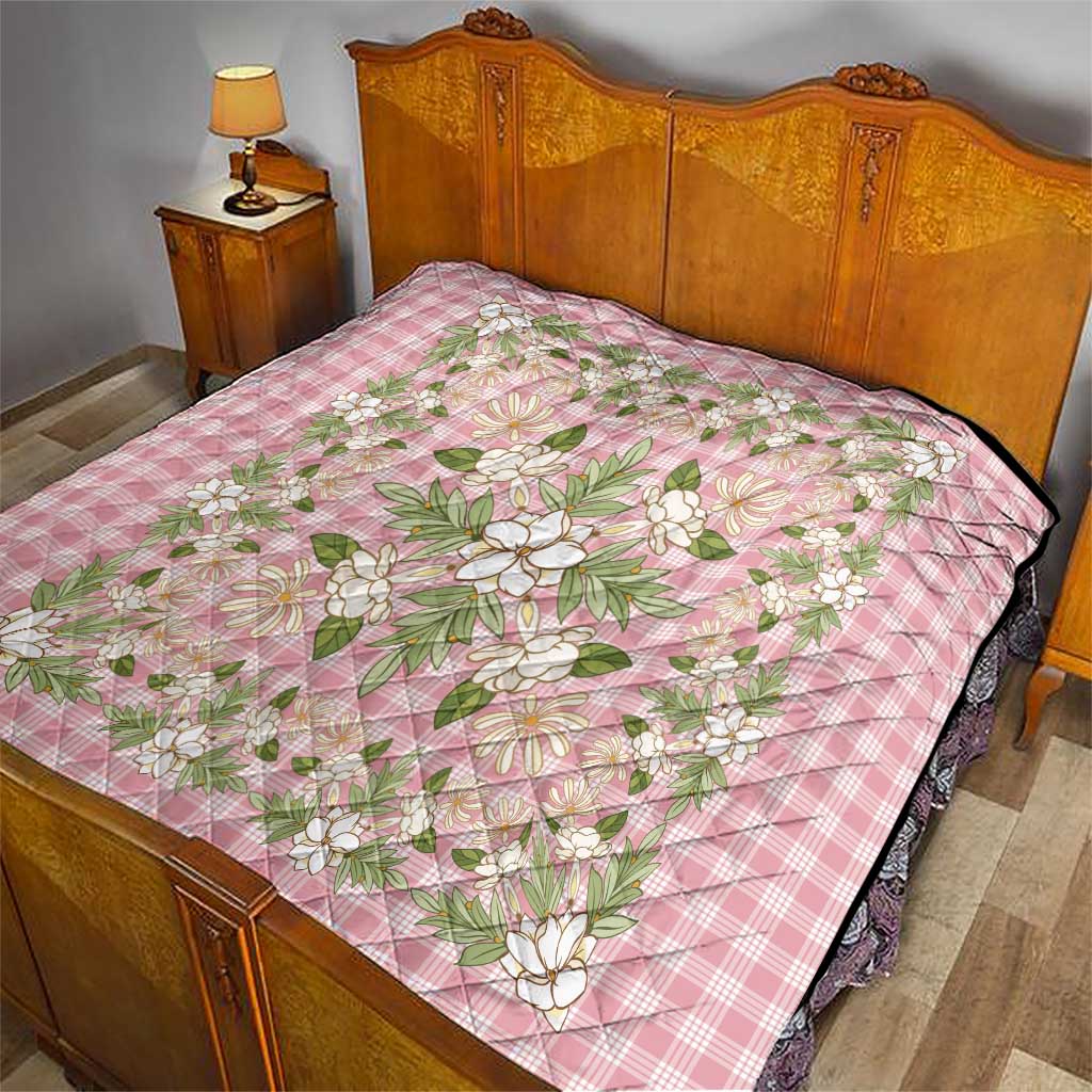 Squares Maile Leaf Quilt Pink Palaka Hawaiian Quilt Pattern - Polynesian Pride