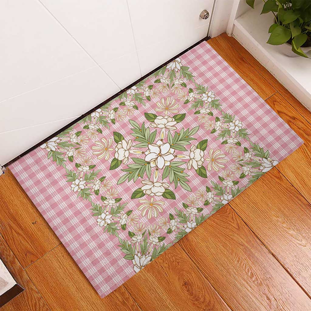 Squares Maile Leaf Rubber Doormat Pink Palaka Hawaiian Quilt Pattern - Polynesian Pride