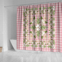 Squares Maile Leaf Shower Curtain Pink Palaka Hawaiian Quilt Pattern - Polynesian Pride