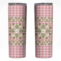 Squares Maile Leaf Skinny Tumbler Pink Palaka Hawaiian Quilt Pattern - Polynesian Pride