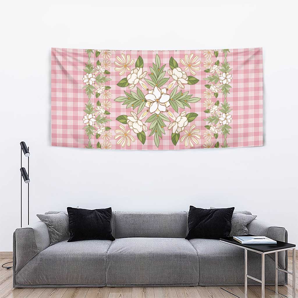 Squares Maile Leaf Tapestry Pink Palaka Hawaiian Quilt Pattern - Polynesian Pride