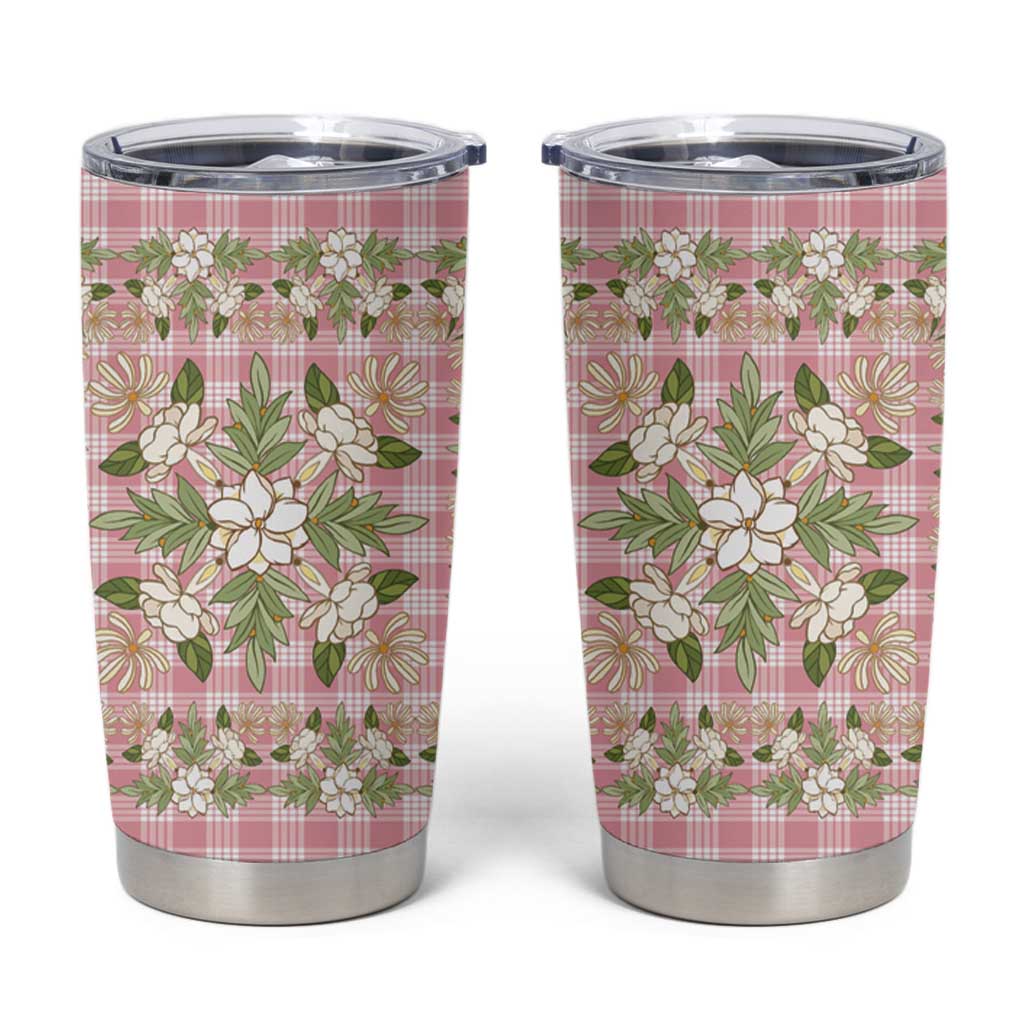 Squares Maile Leaf Tumbler Cup Pink Palaka Hawaiian Quilt Pattern - Polynesian Pride