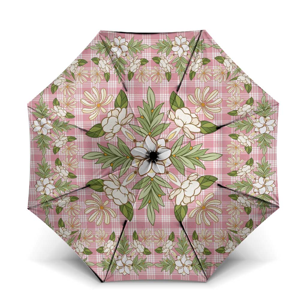Squares Maile Leaf Umbrella Pink Palaka Hawaiian Quilt Pattern - Polynesian Pride