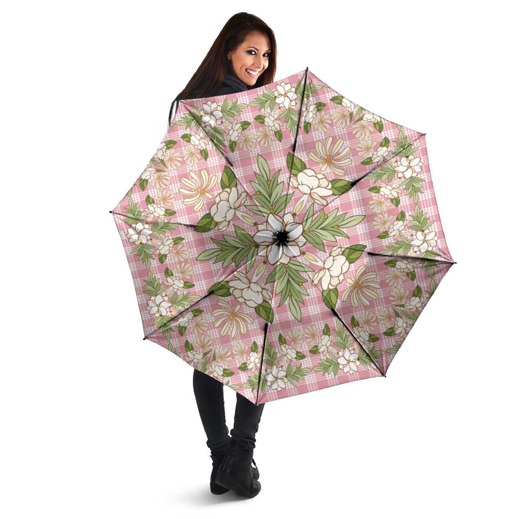 Squares Maile Leaf Umbrella Pink Palaka Hawaiian Quilt Pattern - Polynesian Pride