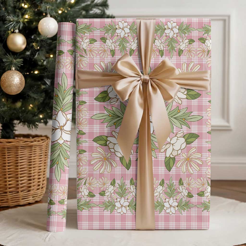 Squares Maile Leaf Wrapping Paper Pink Palaka Hawaiian Quilt Pattern - Polynesian Pride