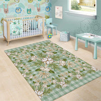 Squares Maile Leaf Area Rug Turquoise Palaka Hawaiian Quilt Pattern - Polynesian Pride