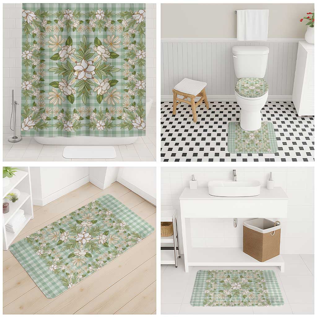 Squares Maile Leaf Bathroom Set Turquoise Palaka Hawaiian Quilt Pattern - Polynesian Pride