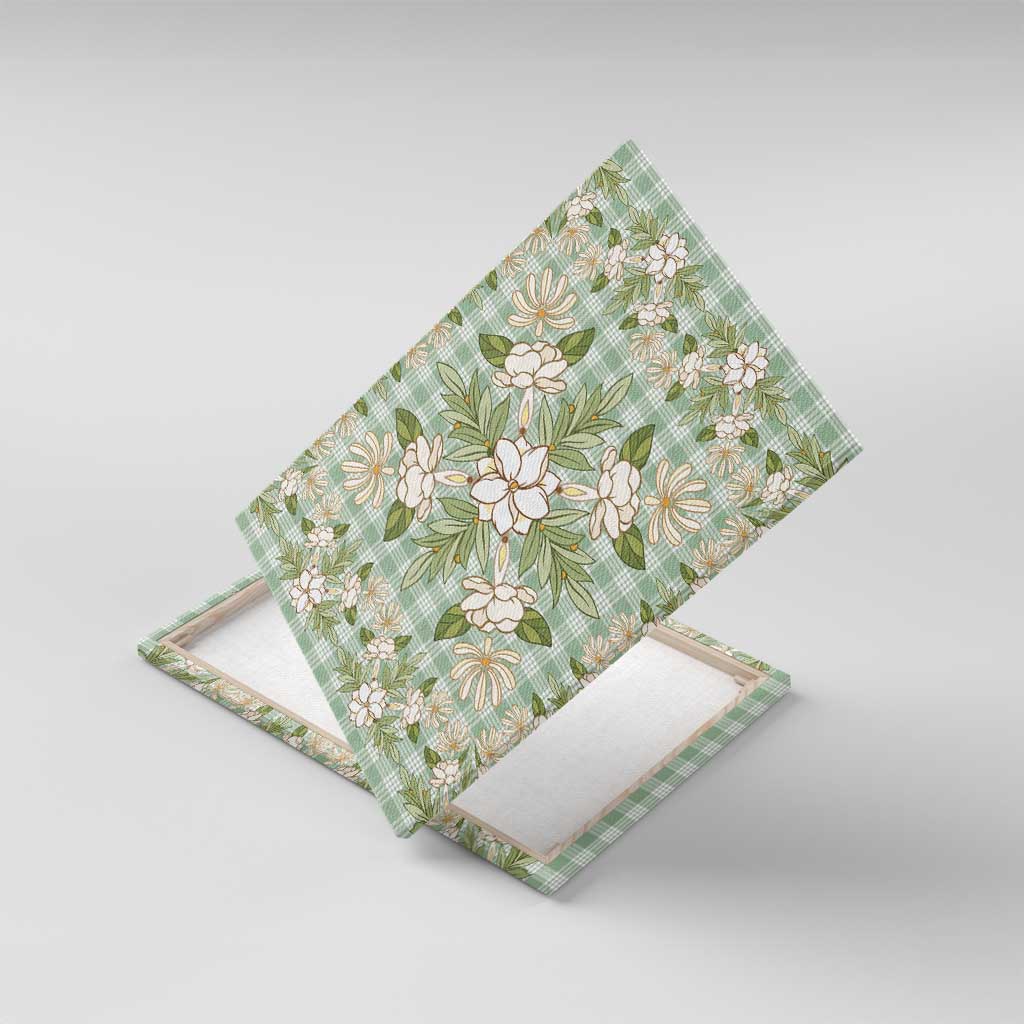 Squares Maile Leaf Canvas Wall Art Turquoise Palaka Hawaiian Quilt Pattern - Polynesian Pride