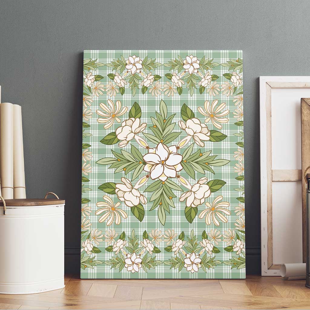 Squares Maile Leaf Canvas Wall Art Turquoise Palaka Hawaiian Quilt Pattern - Polynesian Pride