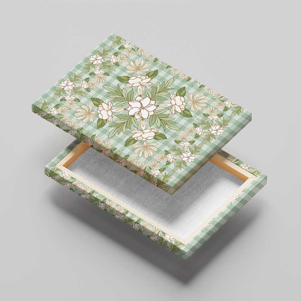 Squares Maile Leaf Canvas Wall Art Turquoise Palaka Hawaiian Quilt Pattern - Polynesian Pride