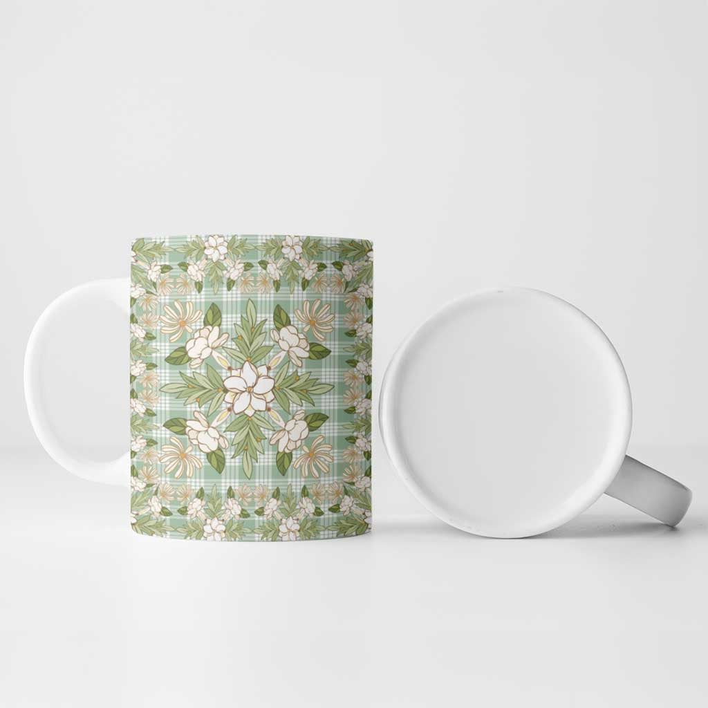 Squares Maile Leaf Ceramic Mug Turquoise Palaka Hawaiian Quilt Pattern - Polynesian Pride