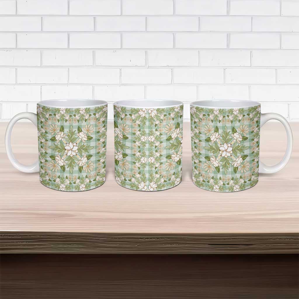 Squares Maile Leaf Ceramic Mug Turquoise Palaka Hawaiian Quilt Pattern - Polynesian Pride