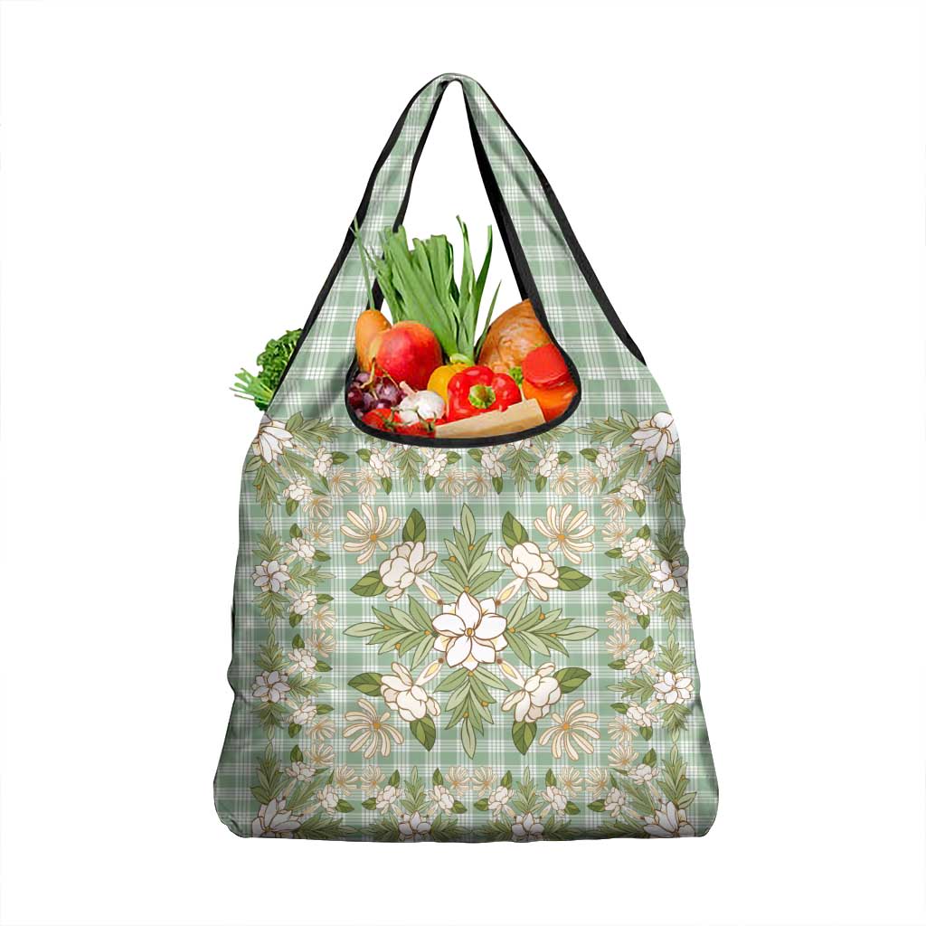 Squares Maile Leaf Grocery Bag Turquoise Palaka Hawaiian Quilt Pattern - Polynesian Pride