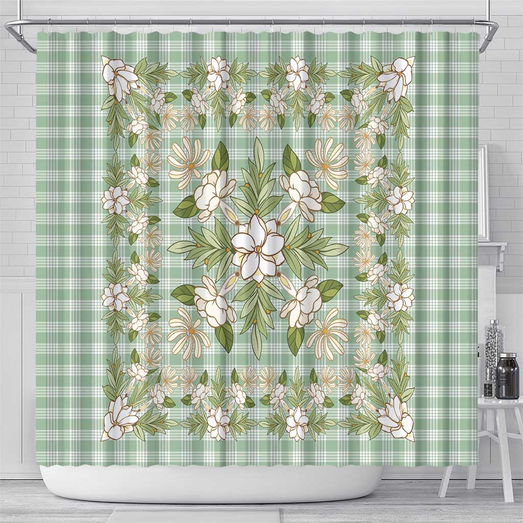 Squares Maile Leaf Shower Curtain Turquoise Palaka Hawaiian Quilt Pattern - Polynesian Pride