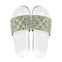 Squares Maile Leaf Slide Sandals Turquoise Palaka Hawaiian Quilt Pattern - Polynesian Pride