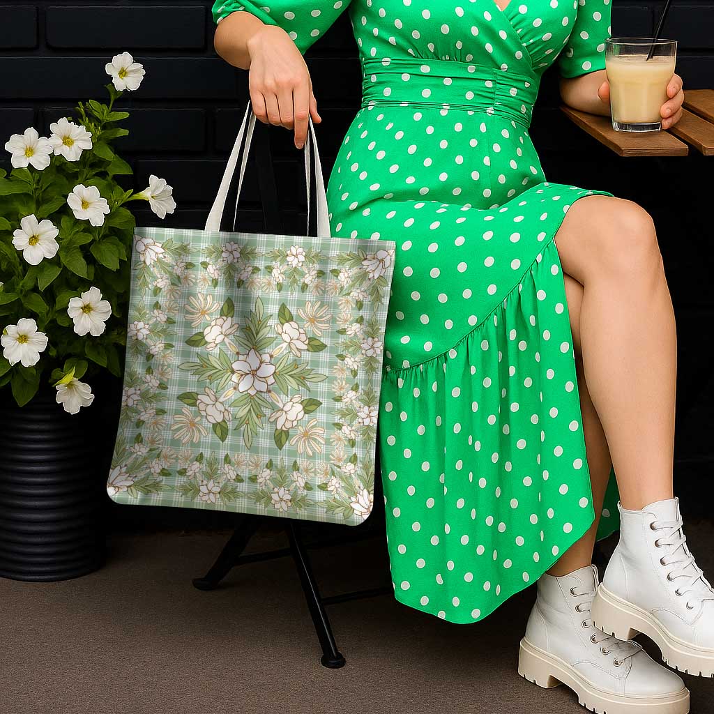 Squares Maile Leaf Tote Bag Turquoise Palaka Hawaiian Quilt Pattern - Polynesian Pride