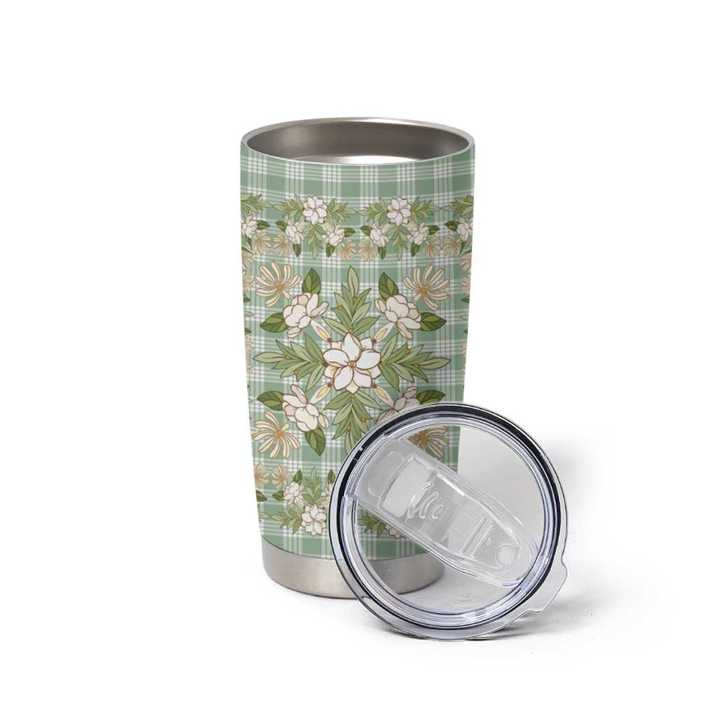 Squares Maile Leaf Tumbler Cup Turquoise Palaka Hawaiian Quilt Pattern - Polynesian Pride