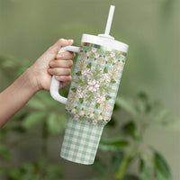 Squares Maile Leaf Tumbler With Handle Turquoise Palaka Hawaiian Quilt Pattern - Polynesian Pride
