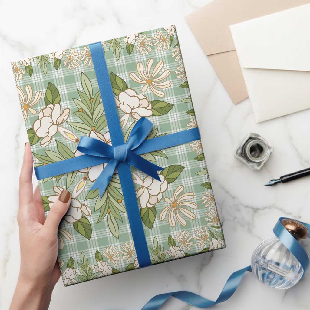 Squares Maile Leaf Wrapping Paper Turquoise Palaka Hawaiian Quilt Pattern - Polynesian Pride