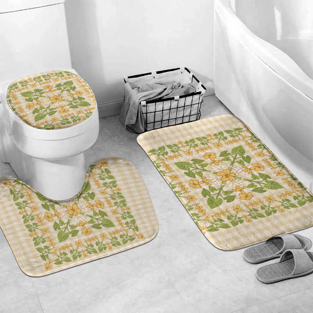 Squares Puakenikeni and Kalo Bathroom Set Beige Palaka Hawaiian Quilt Pattern - Polynesian Pride