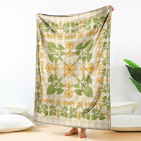 Squares Puakenikeni and Kalo Blanket Beige Palaka Hawaiian Quilt Pattern - Polynesian Pride