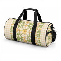Squares Puakenikeni and Kalo Duffle Bag Beige Palaka Hawaiian Quilt Pattern LT9 - Polynesian Pride