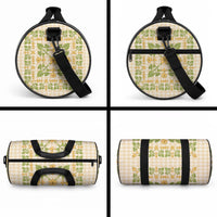 Squares Puakenikeni and Kalo Duffle Bag Beige Palaka Hawaiian Quilt Pattern LT9 - Polynesian Pride