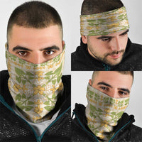 Squares Puakenikeni and Kalo Neck Gaiter Beige Palaka Hawaiian Quilt Pattern - Polynesian Pride